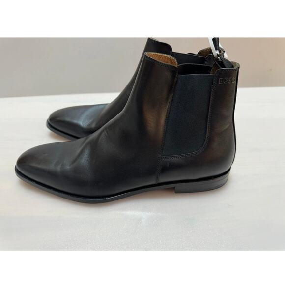 BOSS Men’s Lisbon Black Leather Chelsea Boots - Size 12 - Picture 1 of 6